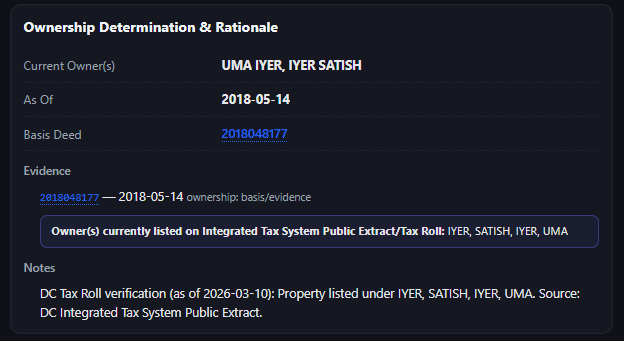 Ownership Determination and Rationale screenshot